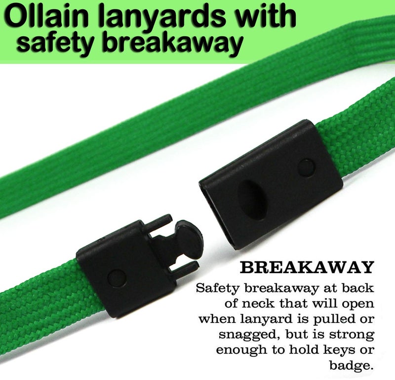 Ollain Safety Breakaway Lanyard With J-Hook for ID Badges, Cruise, Business Card, NameTag - Premium Flat Lanyards for Women/Men, Employees, Students (Green, Breakaway 50 Pack) - Image 2